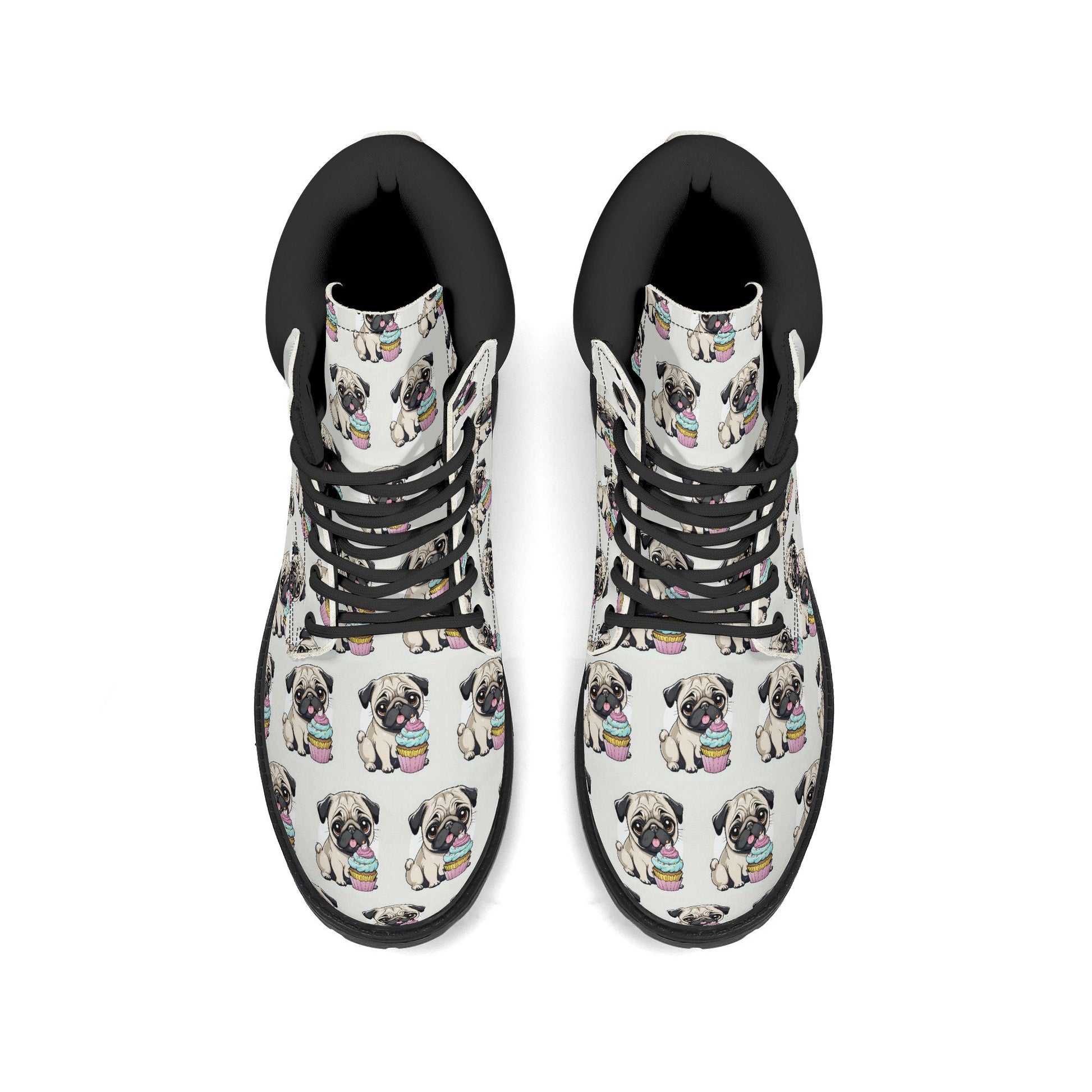 Pug cupcake Women's Black Outsole Leather All Season Boots