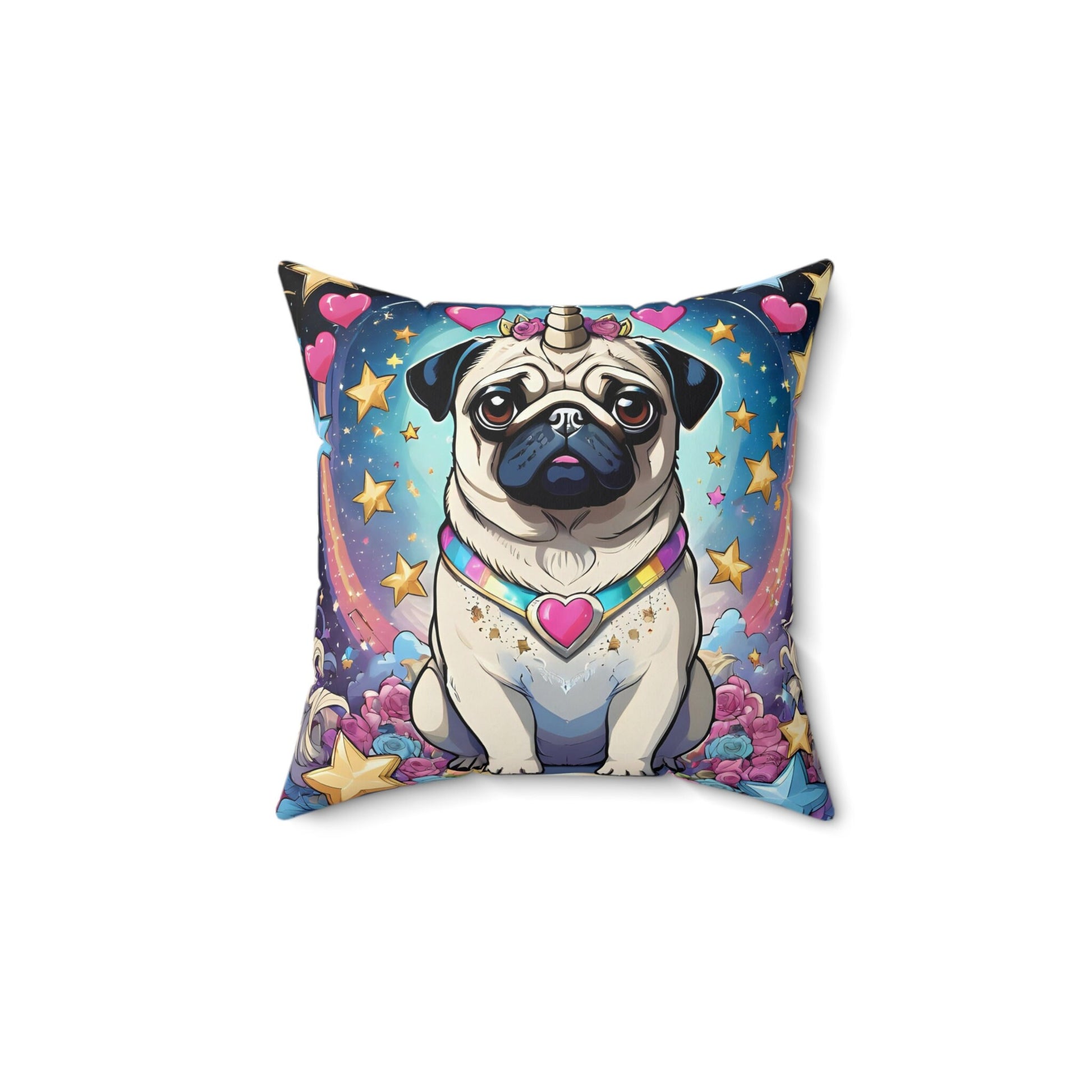 Unicorn Pug Faux Suede Square Pillow
