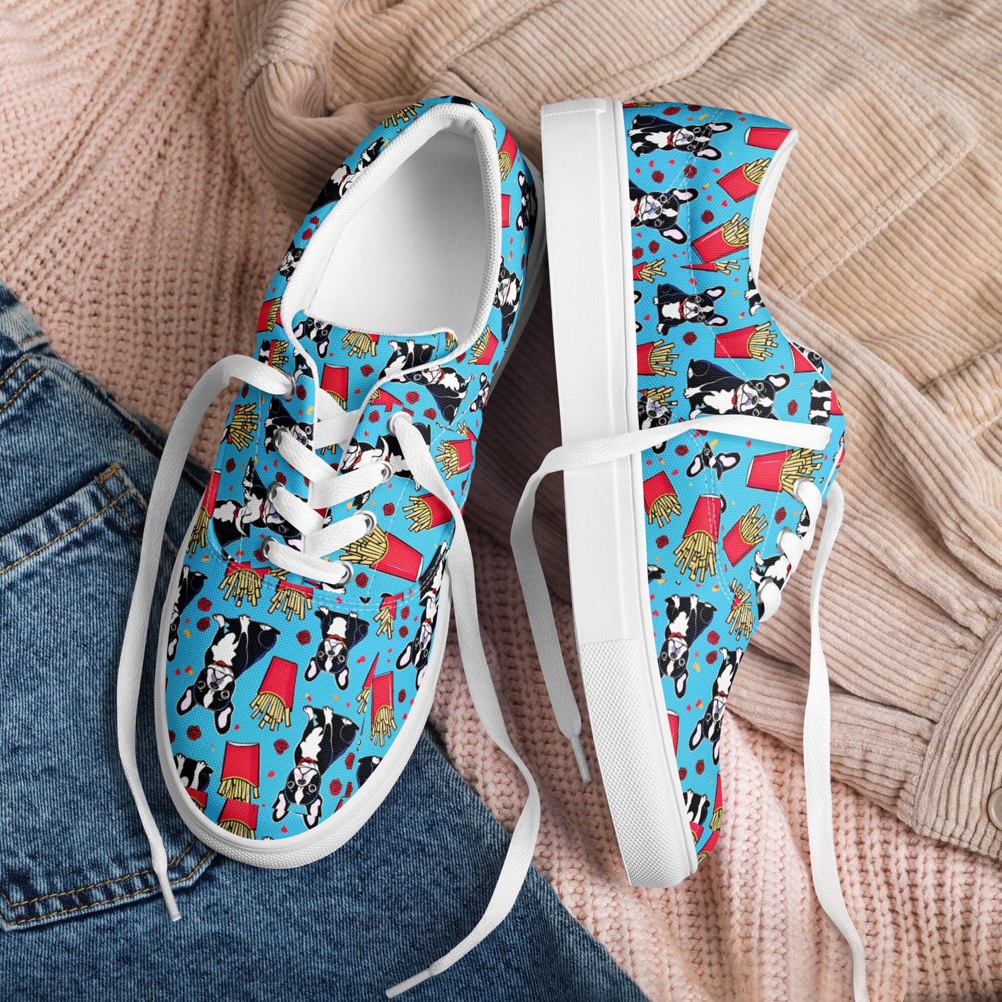 Frenchie French Bulldog Women’s lace-up canvas shoes