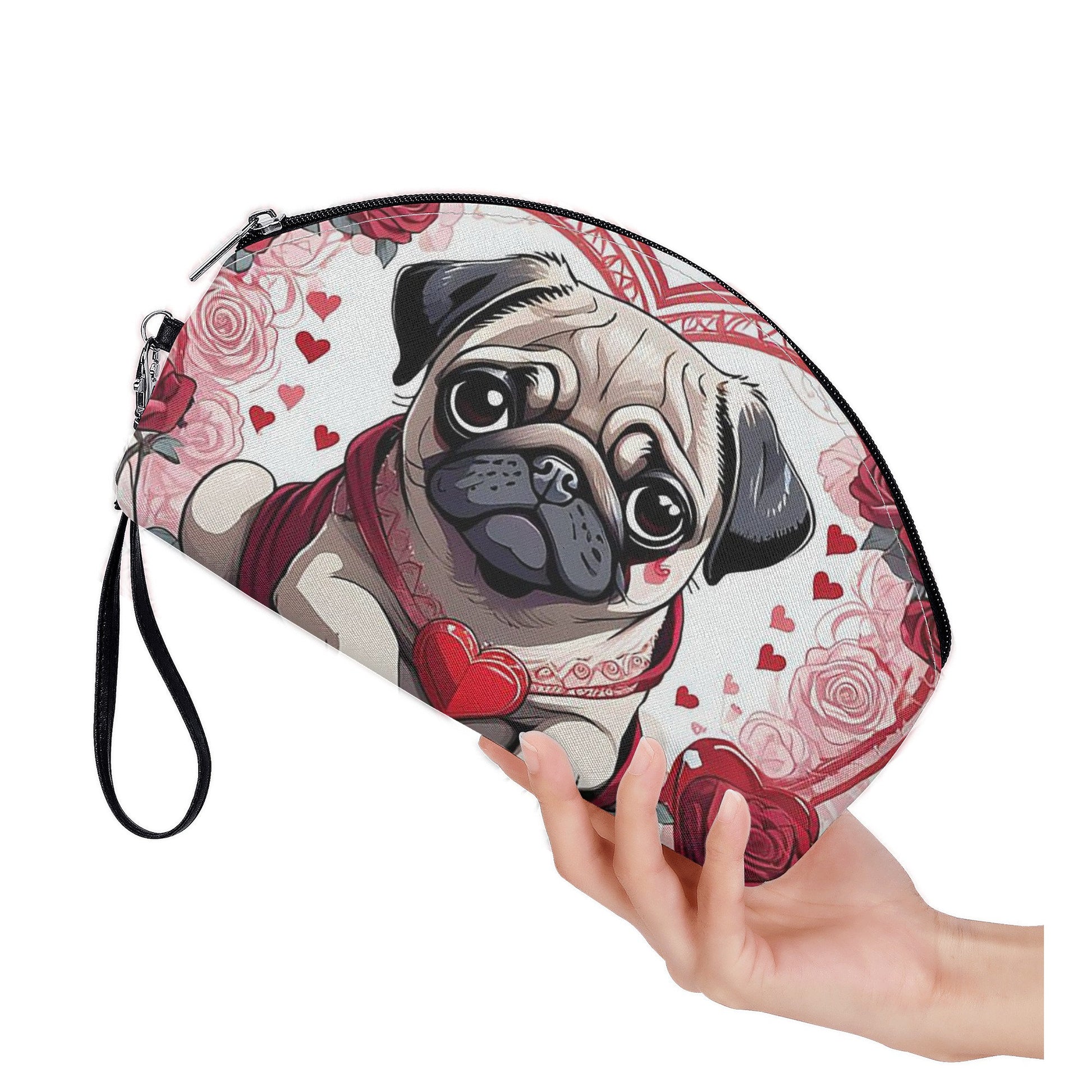 Pug Heart Curved Cosmetic Bag