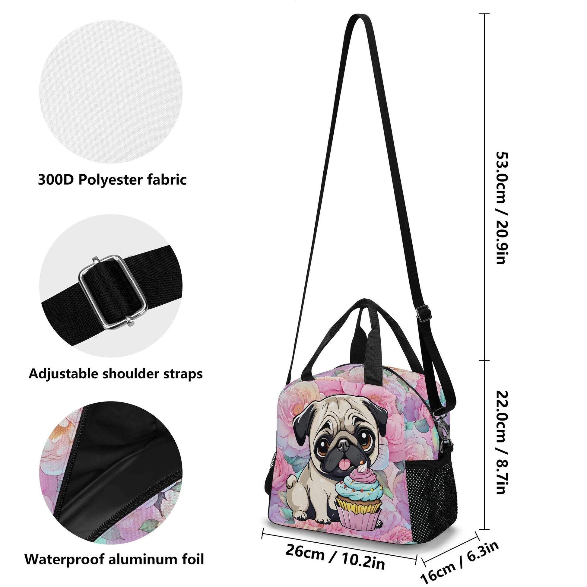 Pug Lunch Bag pug lunch tote pug lunch hand bag