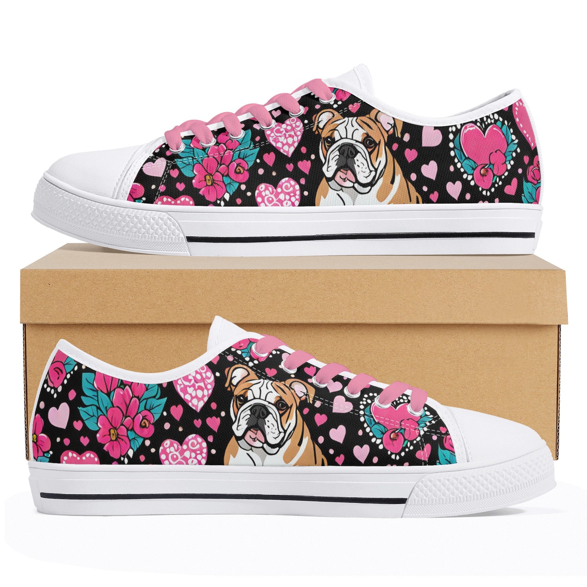English Bulldog Women's Low Top Canvas Shoes