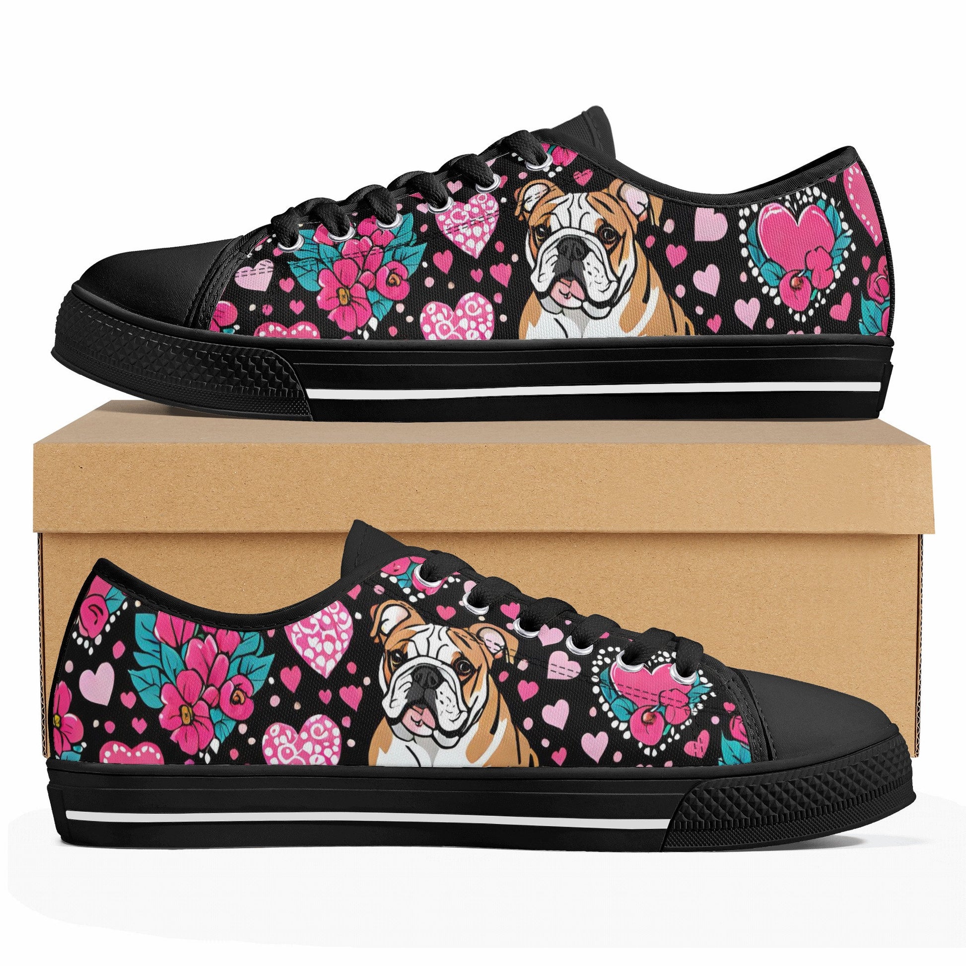 English Bulldog Women's Low Top Canvas Shoes
