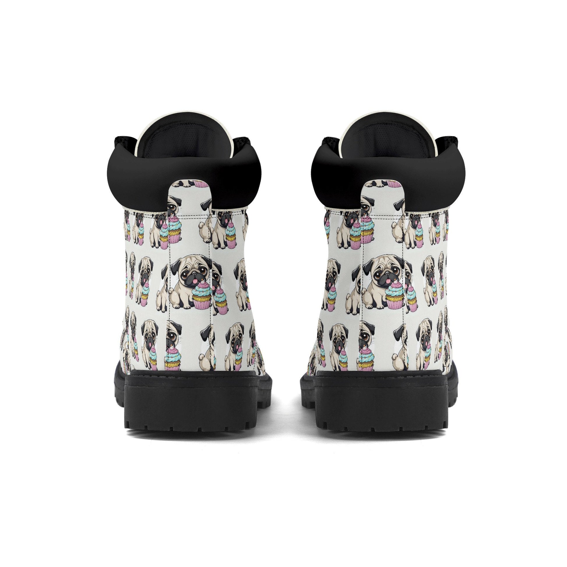 Pug cupcake Women's Black Outsole Leather All Season Boots