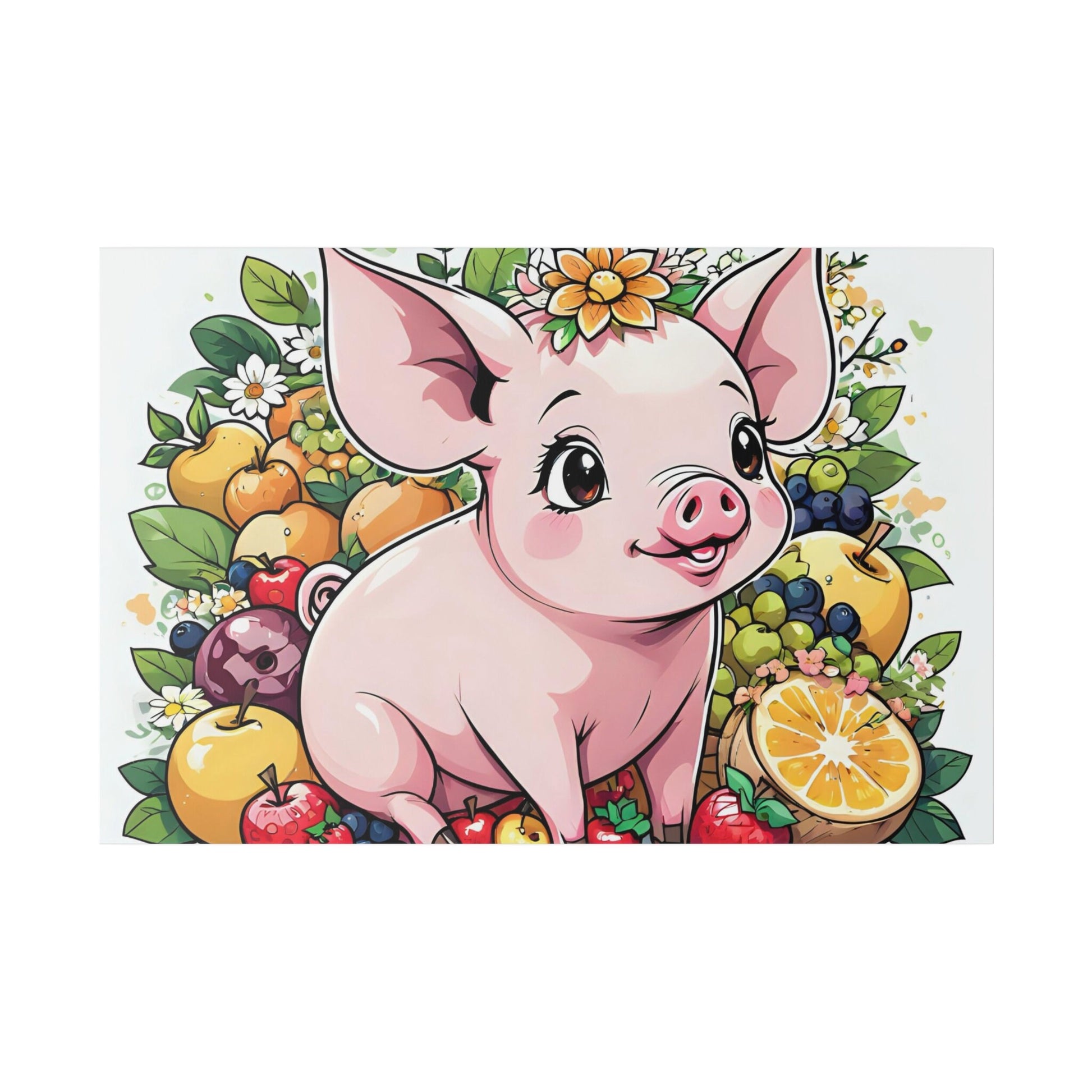 Pig Kitchen Pig fruits Pig vegetables Cute Pig Matte Canvas, Stretched, 0.75"
