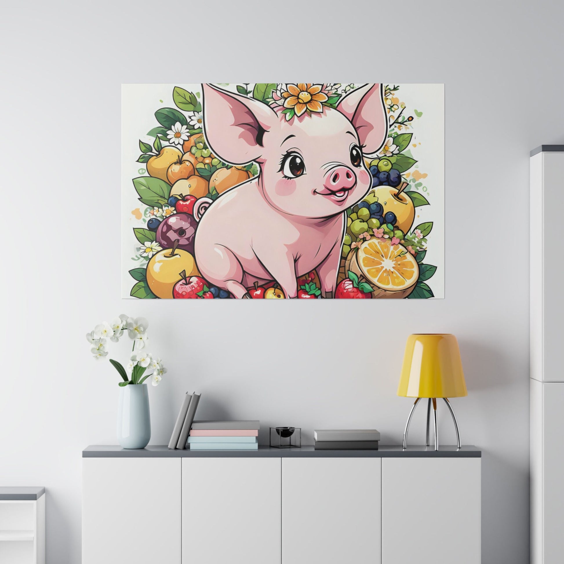 Pig Kitchen Pig fruits Pig vegetables Cute Pig Matte Canvas, Stretched, 0.75"