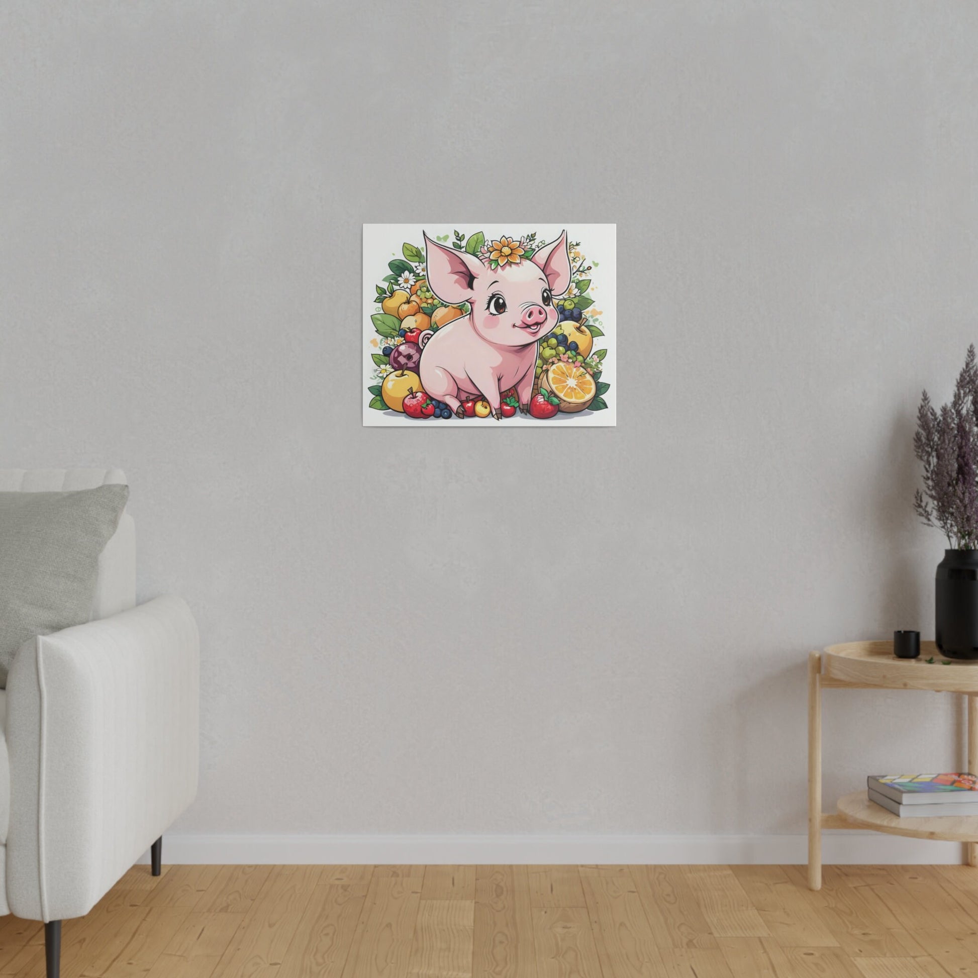 Pig Kitchen Pig fruits Pig vegetables Cute Pig Matte Canvas, Stretched, 0.75"