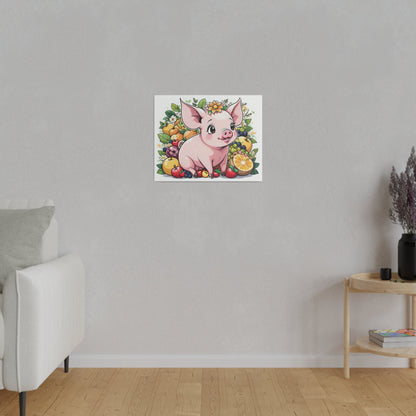 Pig Kitchen Pig fruits Pig vegetables Cute Pig Matte Canvas, Stretched, 0.75"