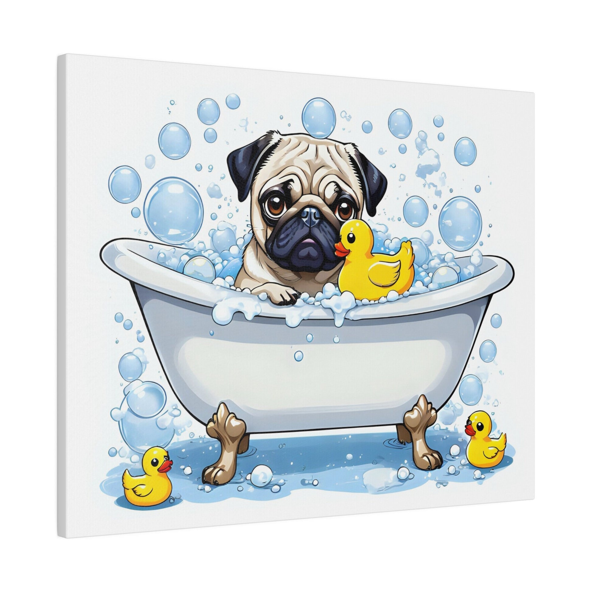 Pug Bathtime Pug bathroom Pug restroom Pug bath Pug Tub Matte Canvas, Stretched, 0.75"