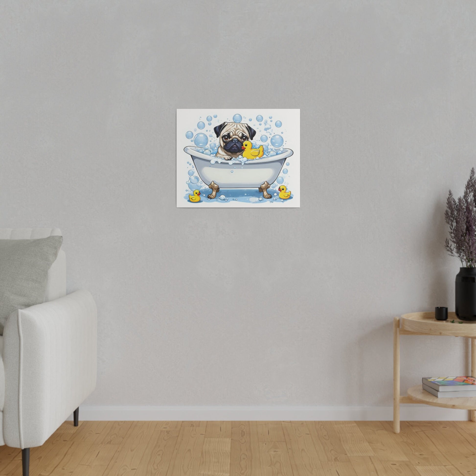 Pug Bathtime Pug bathroom Pug restroom Pug bath Pug Tub Matte Canvas, Stretched, 0.75"