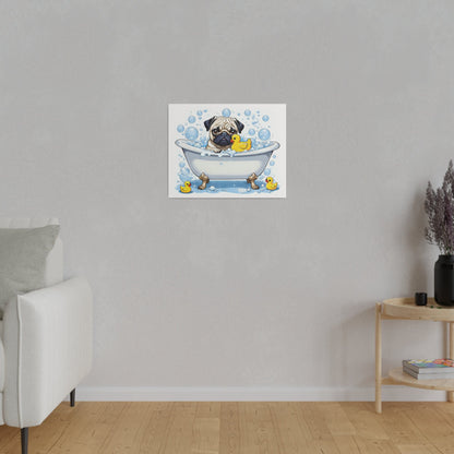 Pug Bathtime Pug bathroom Pug restroom Pug bath Pug Tub Matte Canvas, Stretched, 0.75"