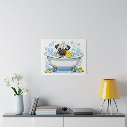 Pug Bathtime Pug bathroom Pug restroom Pug bath Pug Tub Matte Canvas, Stretched, 0.75"