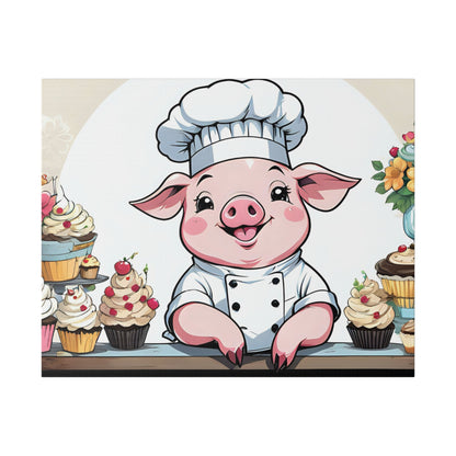 Pig Baker Pig Chef Pig Kitchen Matte Canvas, Stretched, 0.75"