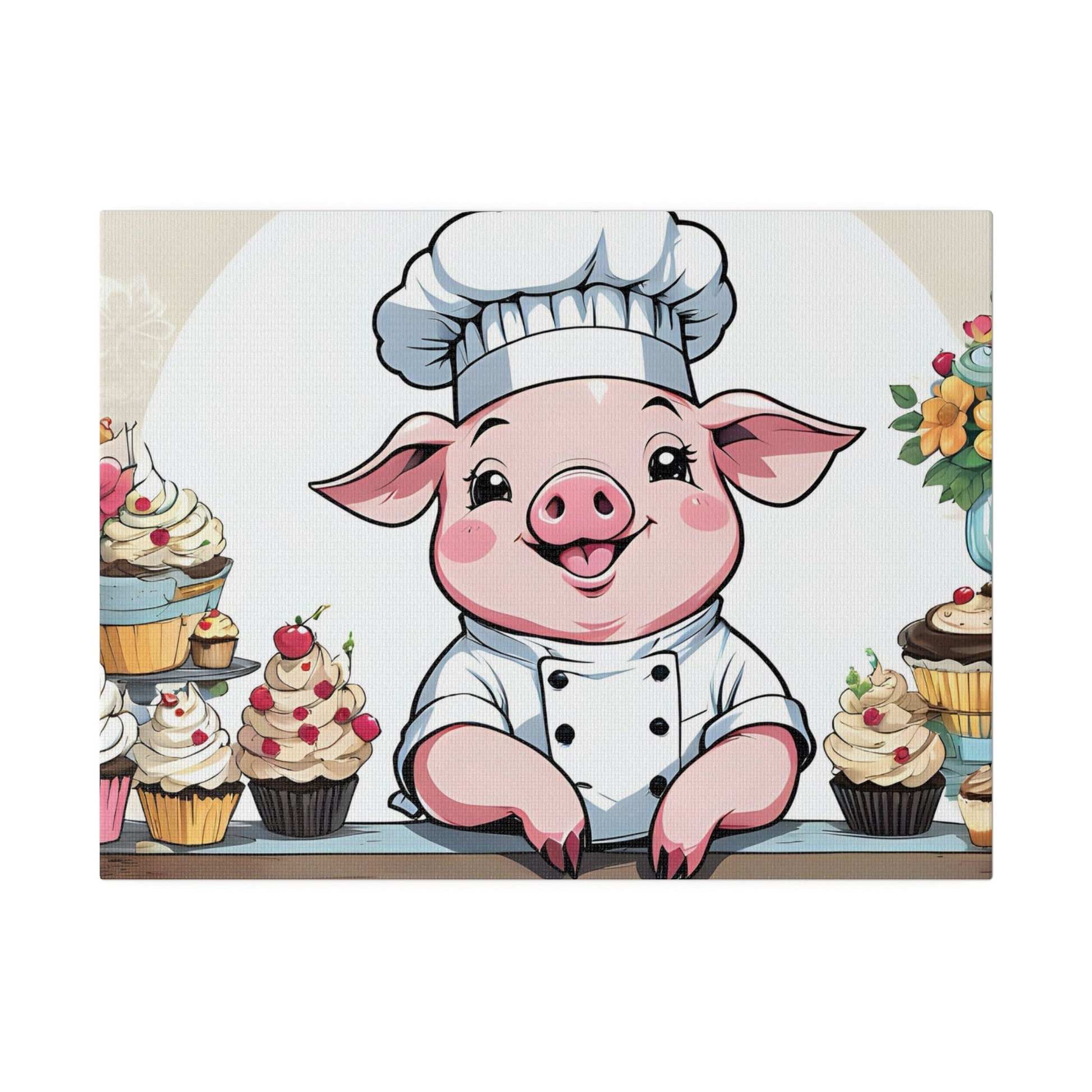 Pig Baker Pig Chef Pig Kitchen Matte Canvas, Stretched, 0.75"