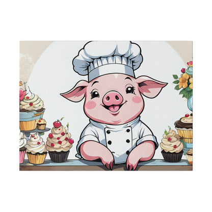 Pig Baker Pig Chef Pig Kitchen Matte Canvas, Stretched, 0.75"
