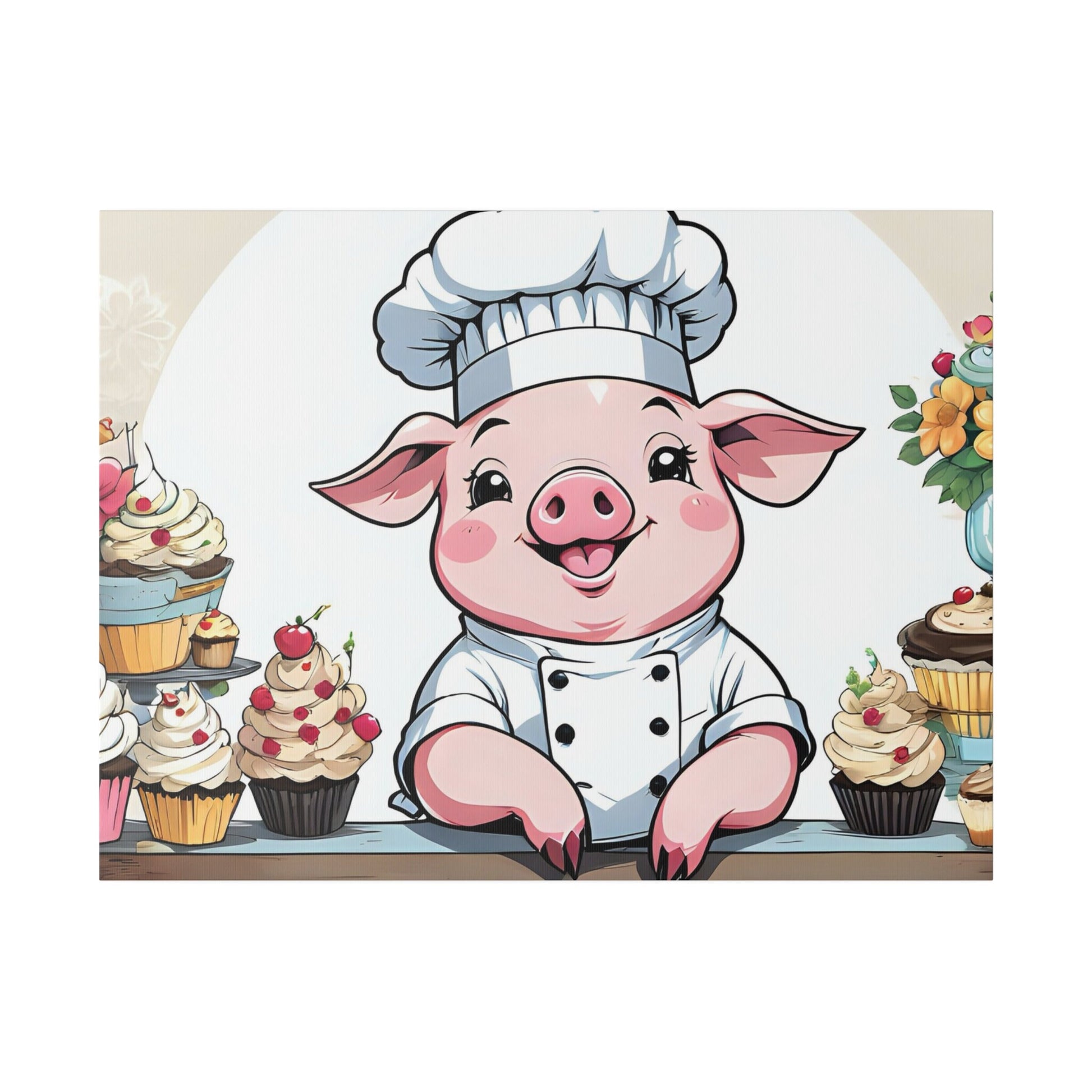 Pig Baker Pig Chef Pig Kitchen Matte Canvas, Stretched, 0.75"