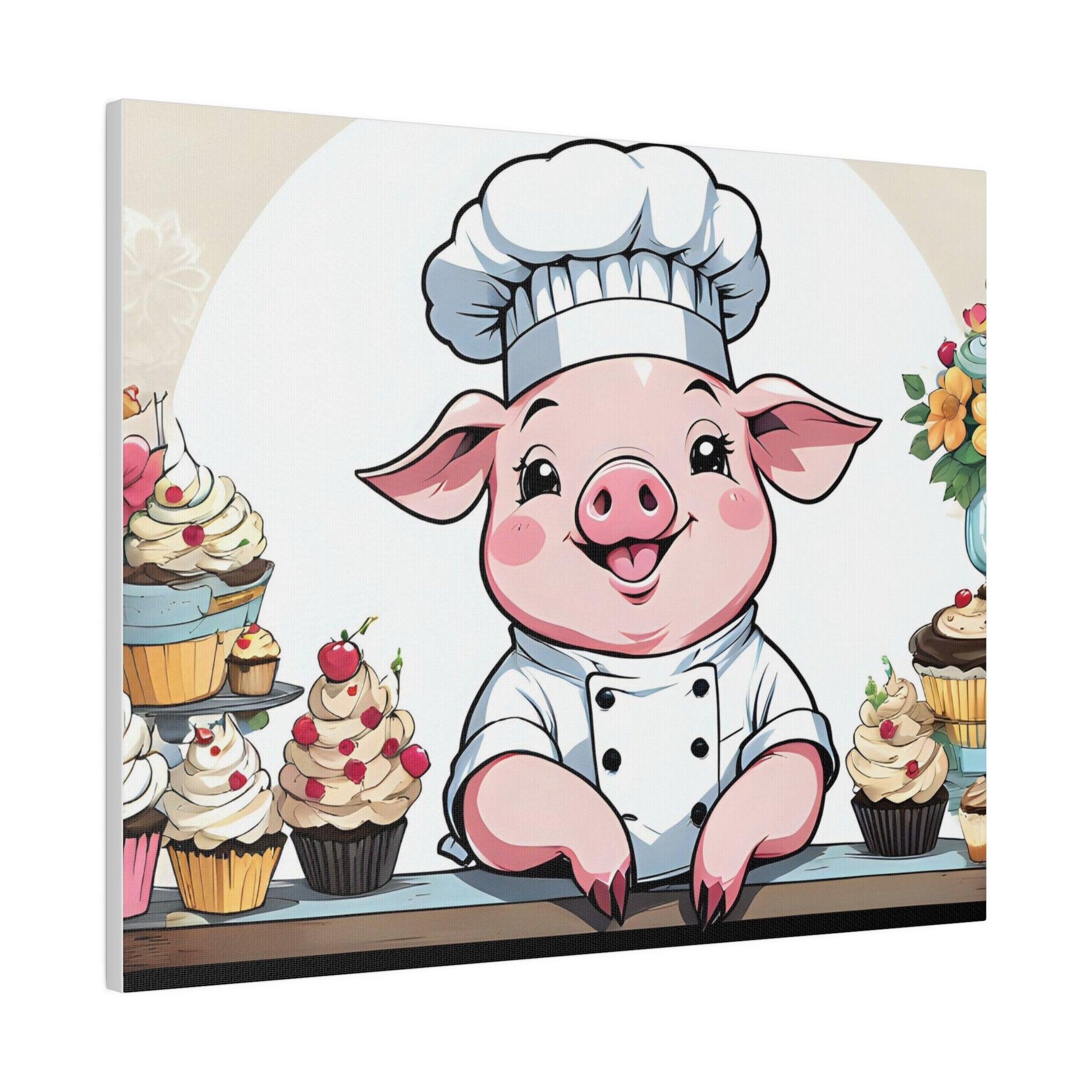 Pig Baker Pig Chef Pig Kitchen Matte Canvas, Stretched, 0.75"