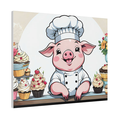 Pig Baker Pig Chef Pig Kitchen Matte Canvas, Stretched, 0.75"