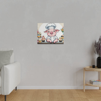 Pig Baker Pig Chef Pig Kitchen Matte Canvas, Stretched, 0.75"