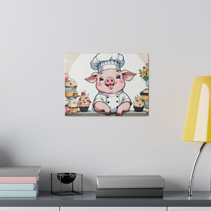 Pig Baker Pig Chef Pig Kitchen Matte Canvas, Stretched, 0.75"