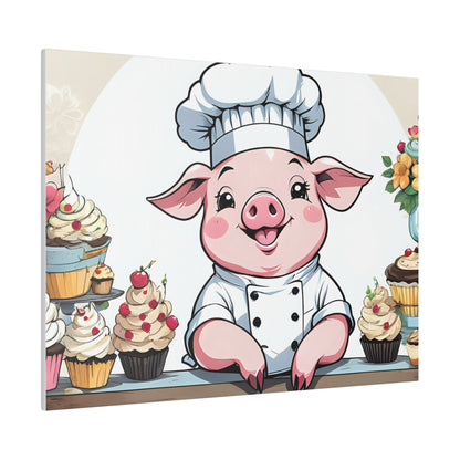 Pig Baker Pig Chef Pig Kitchen Matte Canvas, Stretched, 0.75"
