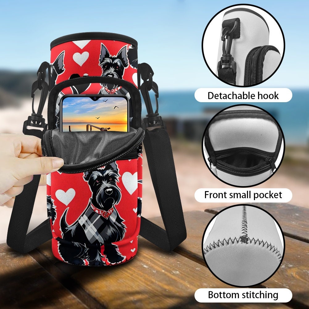 Scottish Terrier printed Water bottle carrier, water bottle cozy, water bottle cover, water bottle travel, Scottish Terrier Gift,