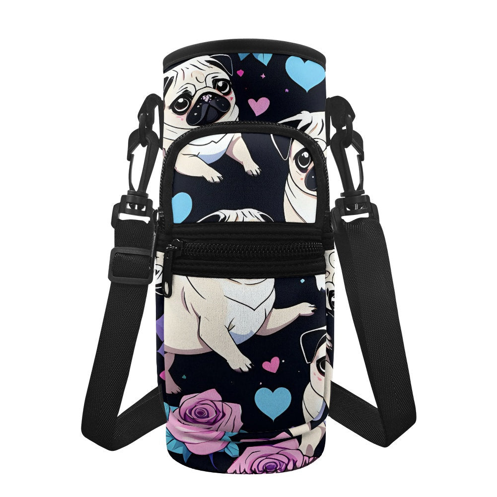 Pug printed water bottle cozy, pug water bottle sleeve, pug water bottle carrier, water bottle travel, pug mom, pug lover