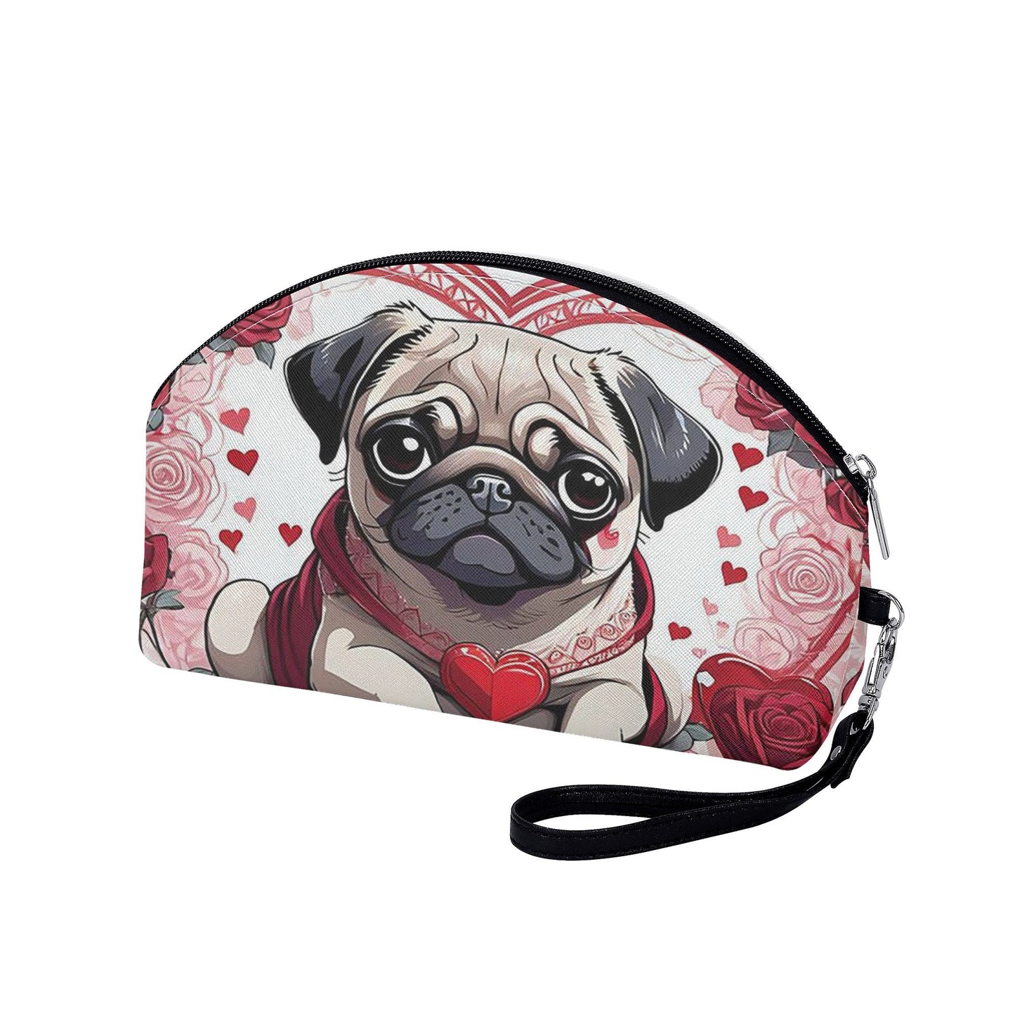 Pug Heart Curved Cosmetic Bag