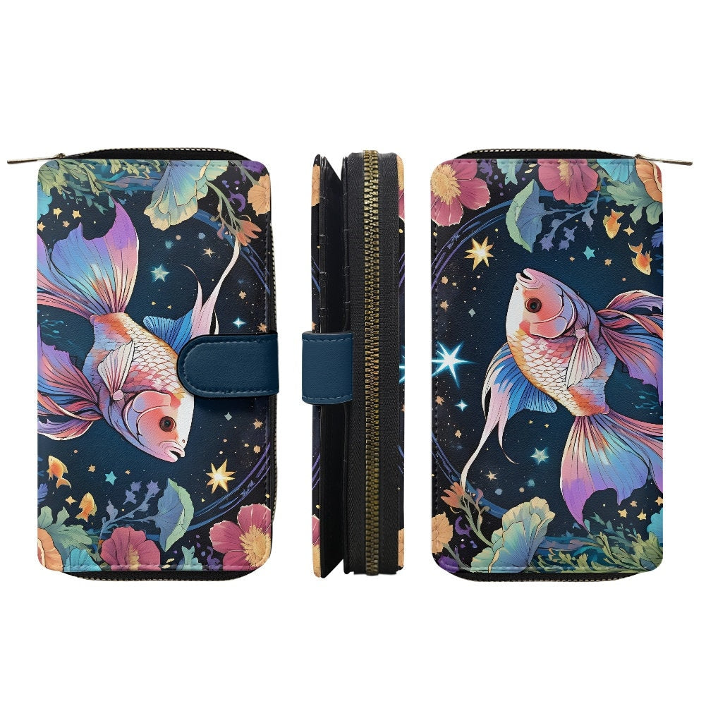 Beautiful Beta fish wallet with stars and flowers