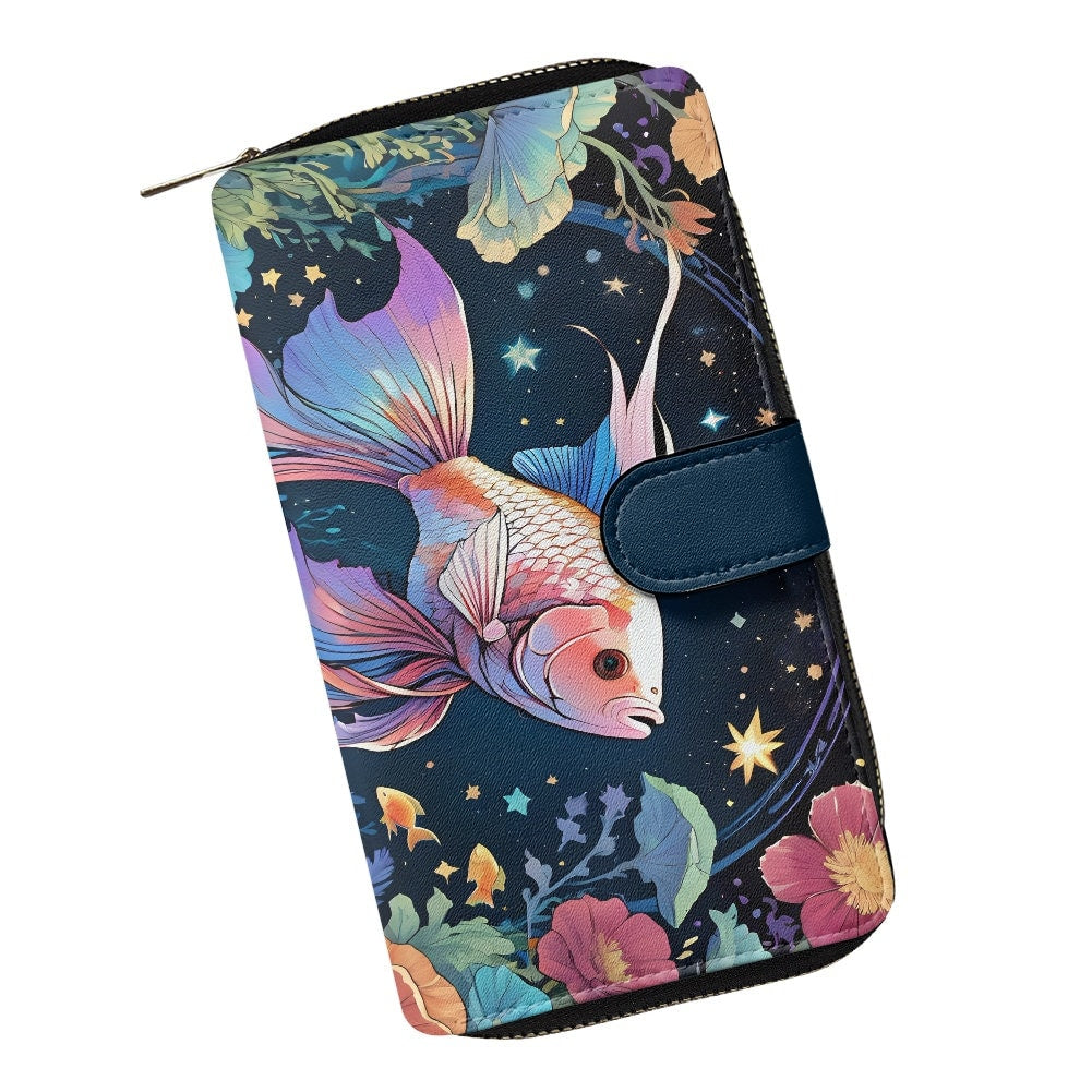 Beautiful Beta fish wallet with stars and flowers