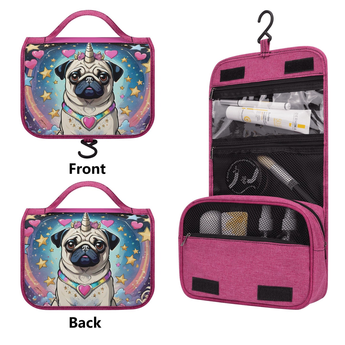 Pug Unicorn Toiletry Cosmetic Travel Bag