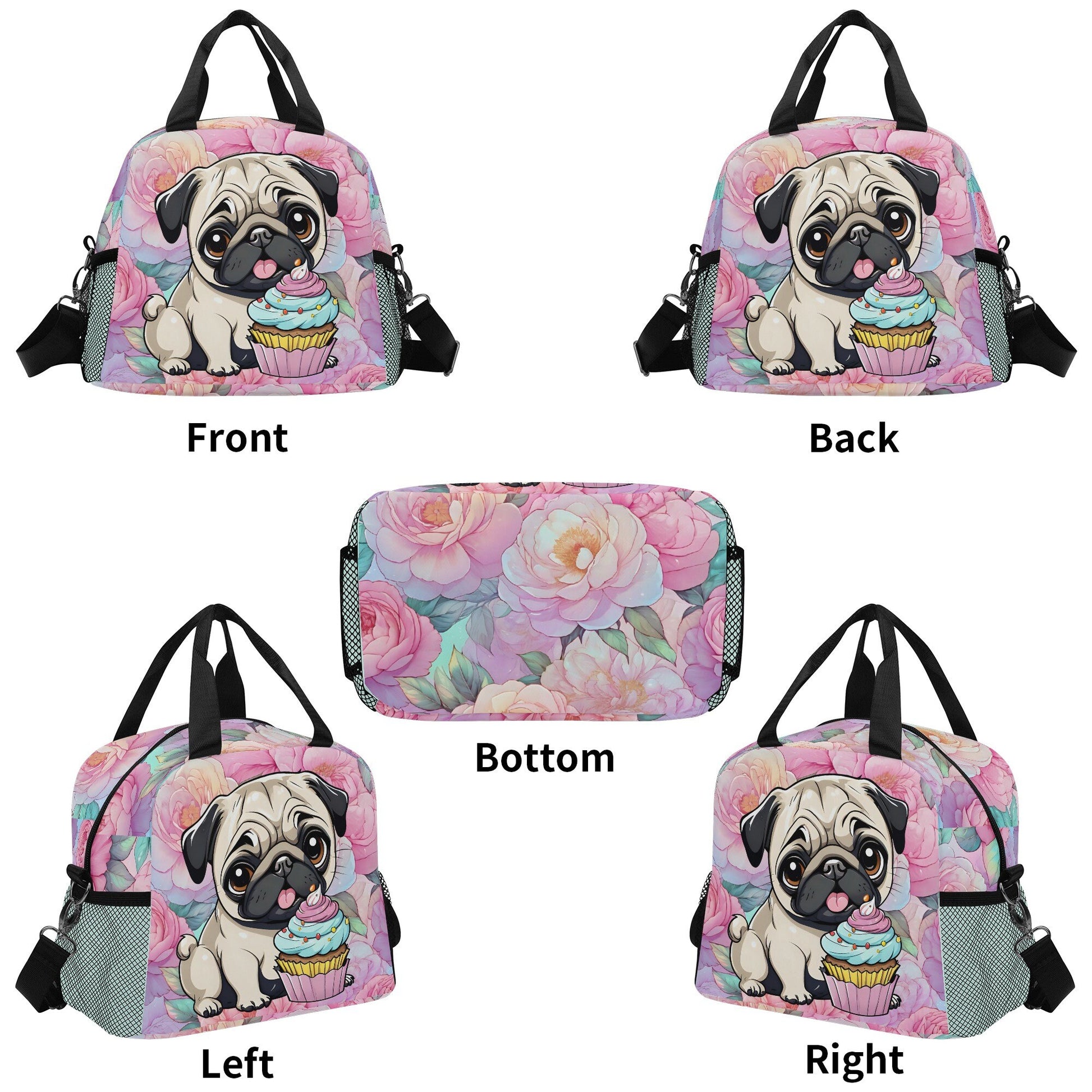 Pug Lunch Bag pug lunch tote pug lunch hand bag