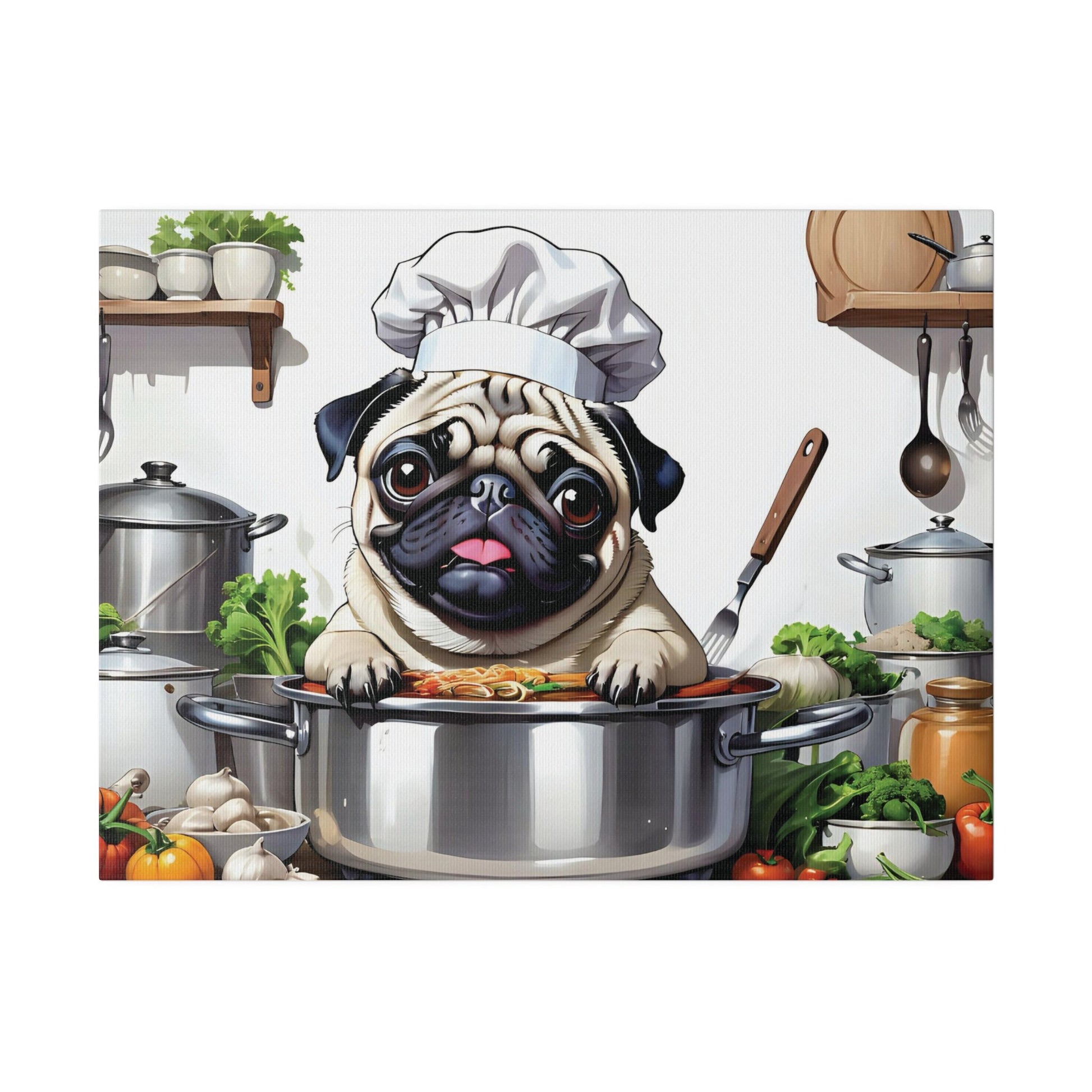 Pug Chef Pug Kitchen Pug Cook Matte Canvas, Stretched, 0.75"