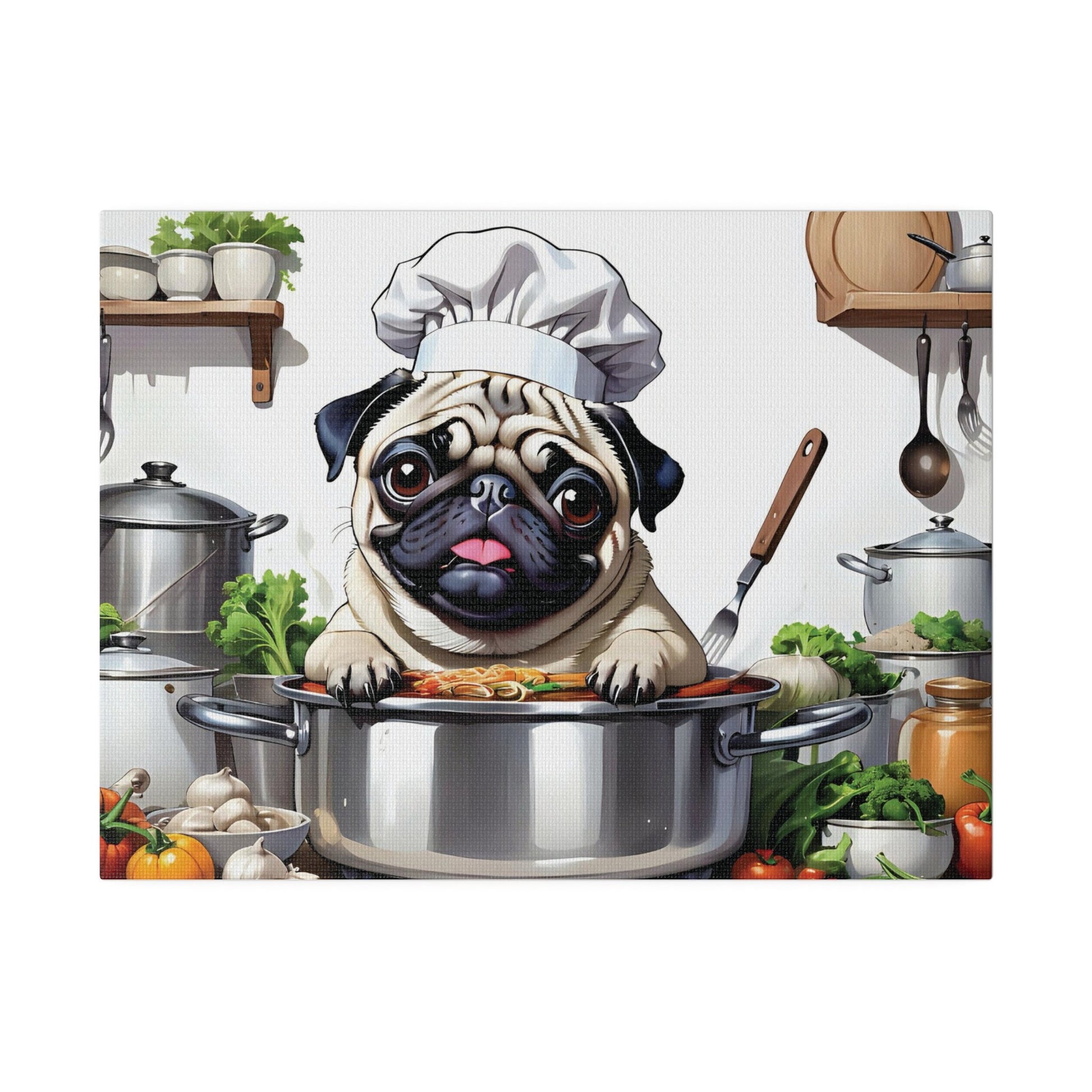 Pug Chef Pug Kitchen Pug Cook Matte Canvas, Stretched, 0.75"