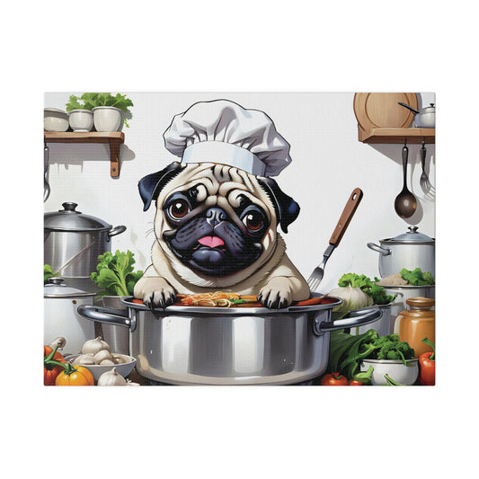 Pug Chef Pug Kitchen Pug Cook Matte Canvas, Stretched, 0.75"