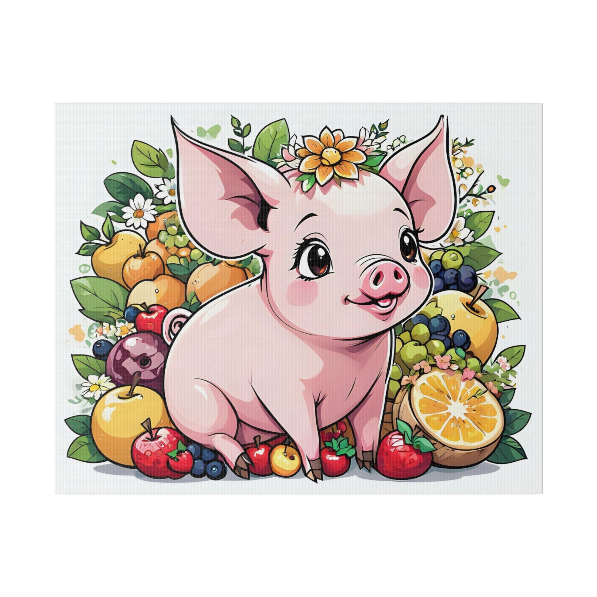 Pig Kitchen Pig fruits Pig vegetables Cute Pig Matte Canvas, Stretched, 0.75"