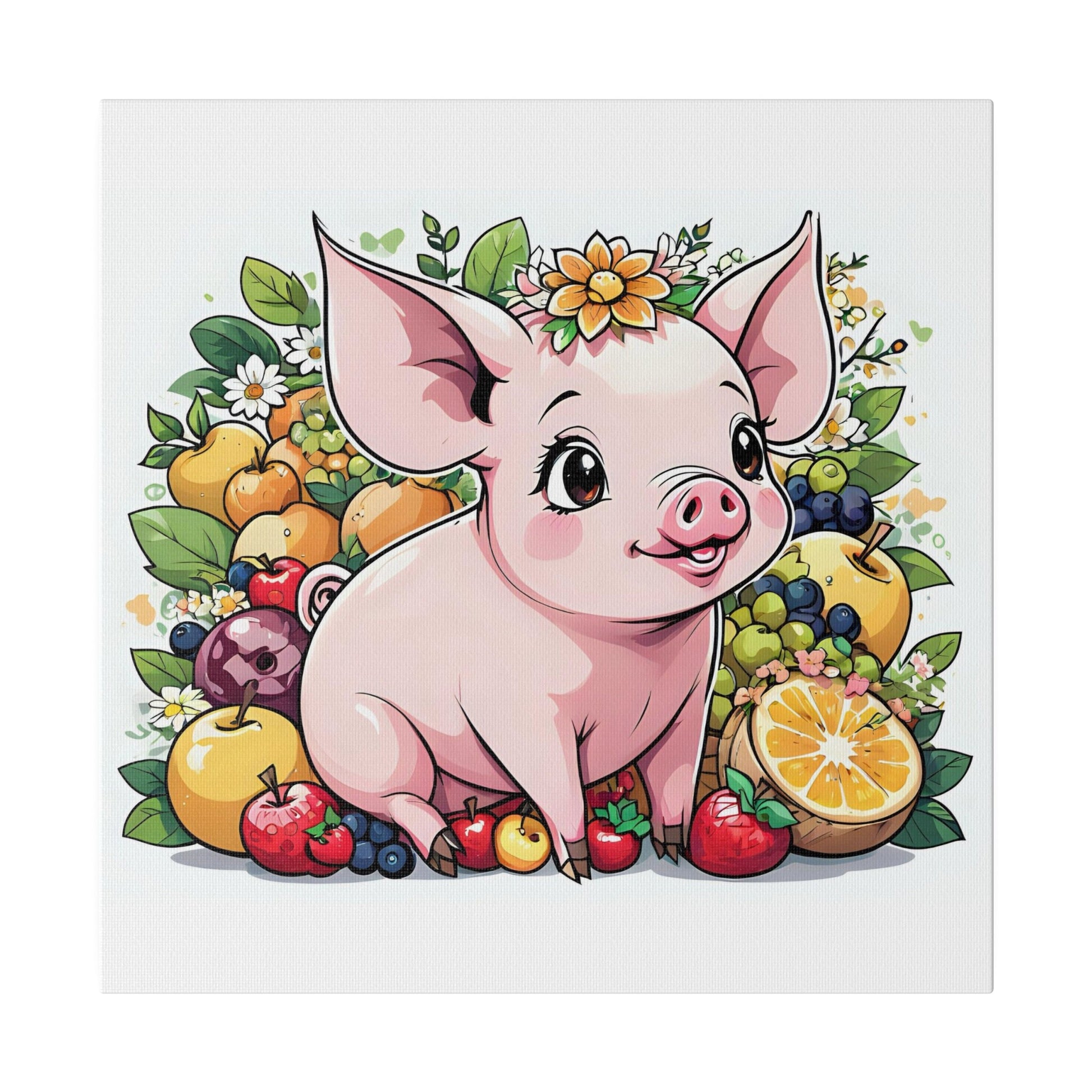Pig Kitchen Pig fruits Pig vegetables Cute Pig Matte Canvas, Stretched, 0.75"