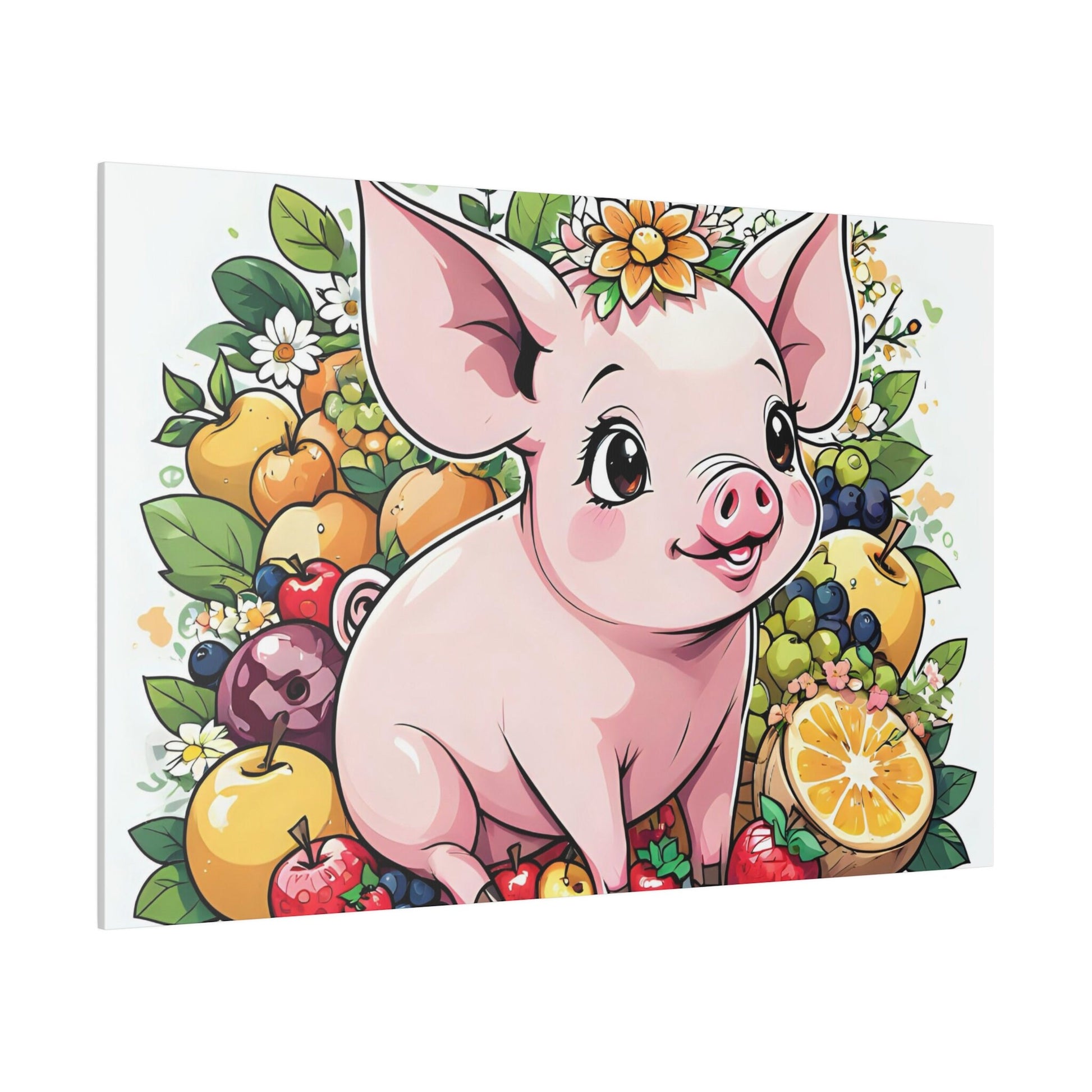 Pig Kitchen Pig fruits Pig vegetables Cute Pig Matte Canvas, Stretched, 0.75"