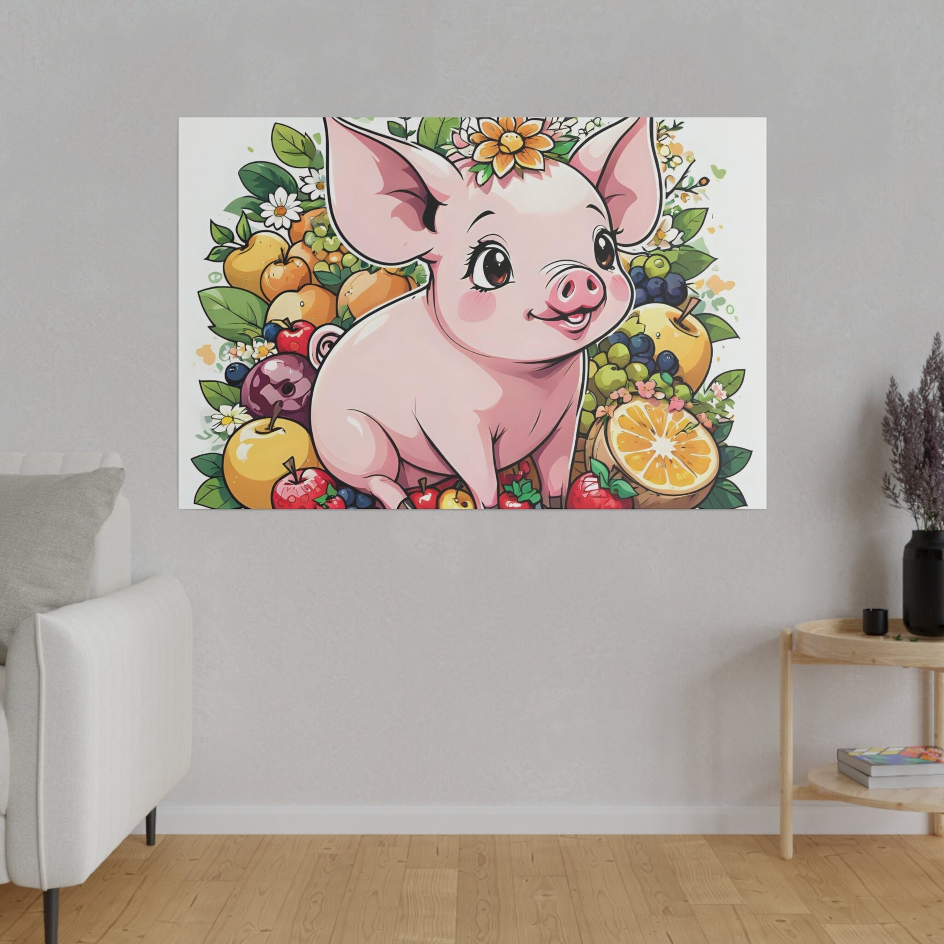 Pig Kitchen Pig fruits Pig vegetables Cute Pig Matte Canvas, Stretched, 0.75"