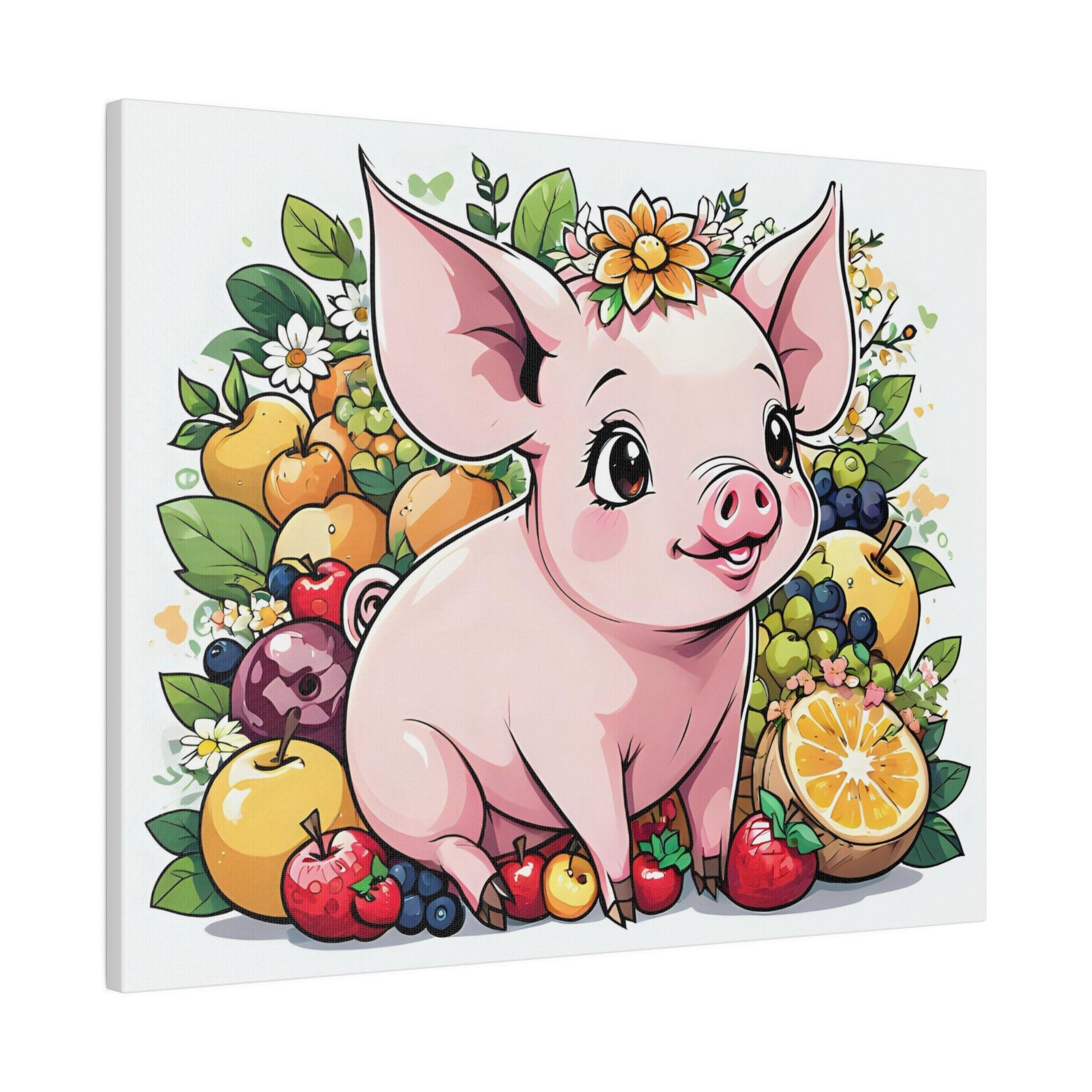 Pig Kitchen Pig fruits Pig vegetables Cute Pig Matte Canvas, Stretched, 0.75"