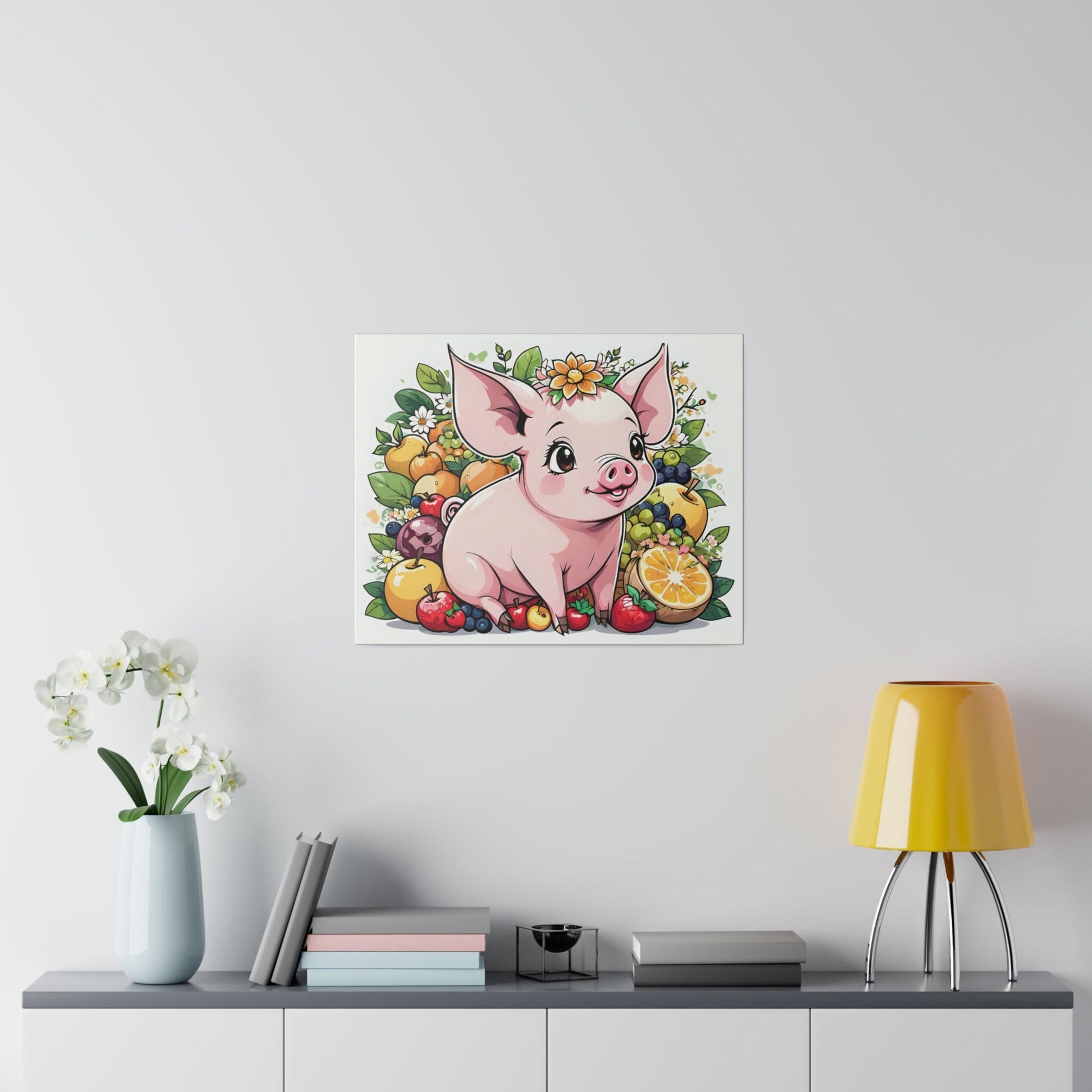 Pig Kitchen Pig fruits Pig vegetables Cute Pig Matte Canvas, Stretched, 0.75"