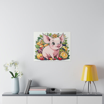 Pig Kitchen Pig fruits Pig vegetables Cute Pig Matte Canvas, Stretched, 0.75"