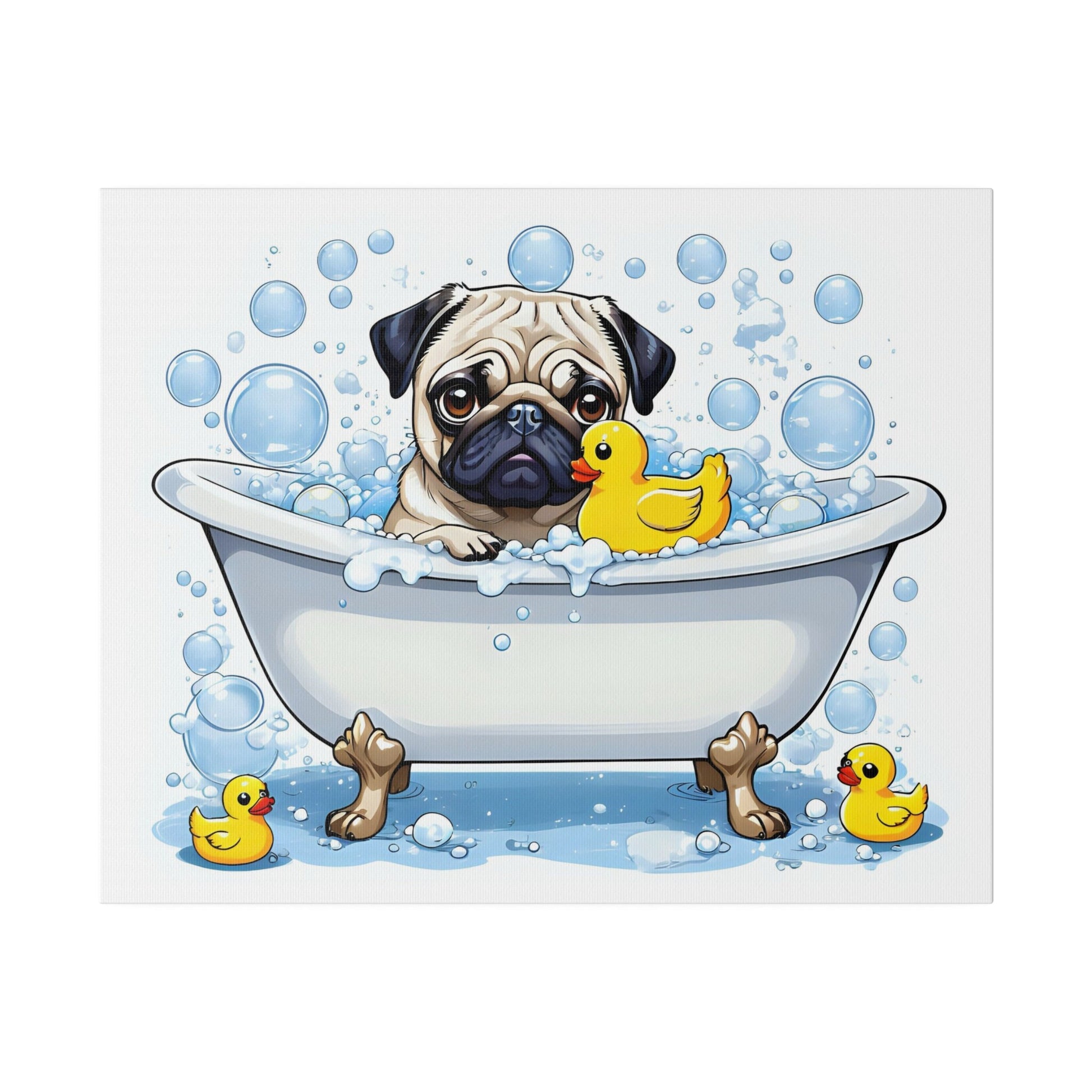 Pug Bathtime Pug bathroom Pug restroom Pug bath Pug Tub Matte Canvas, Stretched, 0.75"