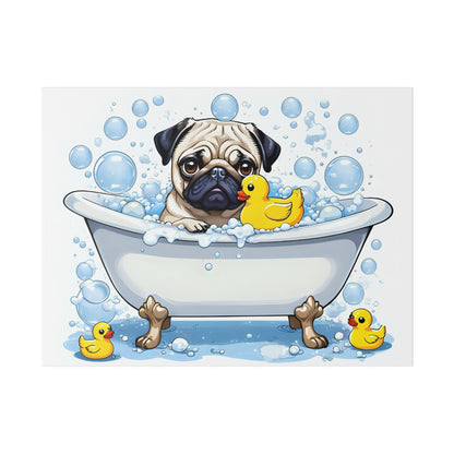 Pug Bathtime Pug bathroom Pug restroom Pug bath Pug Tub Matte Canvas, Stretched, 0.75"