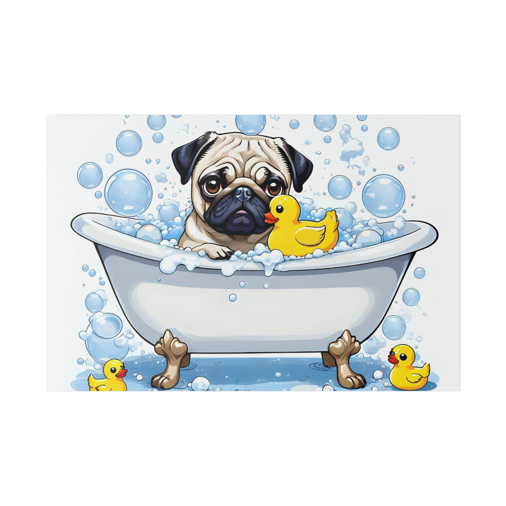 Pug Bathtime Pug bathroom Pug restroom Pug bath Pug Tub Matte Canvas, Stretched, 0.75"