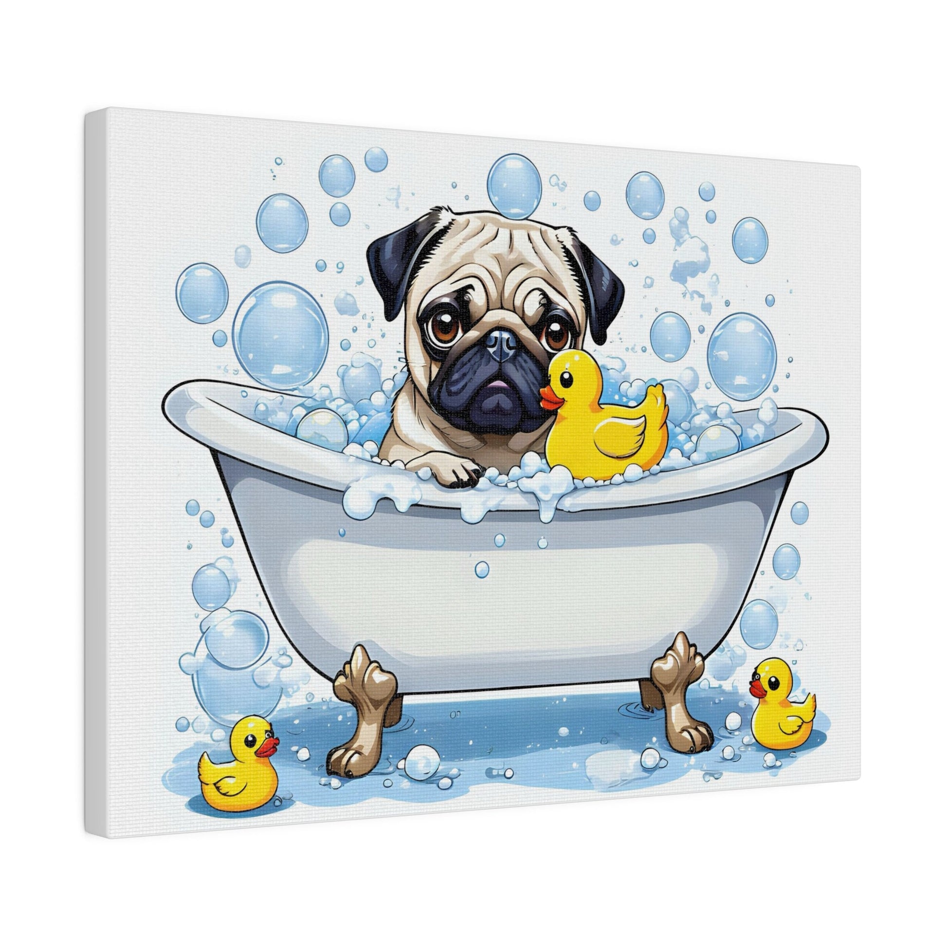 Pug Bathtime Pug bathroom Pug restroom Pug bath Pug Tub Matte Canvas, Stretched, 0.75"