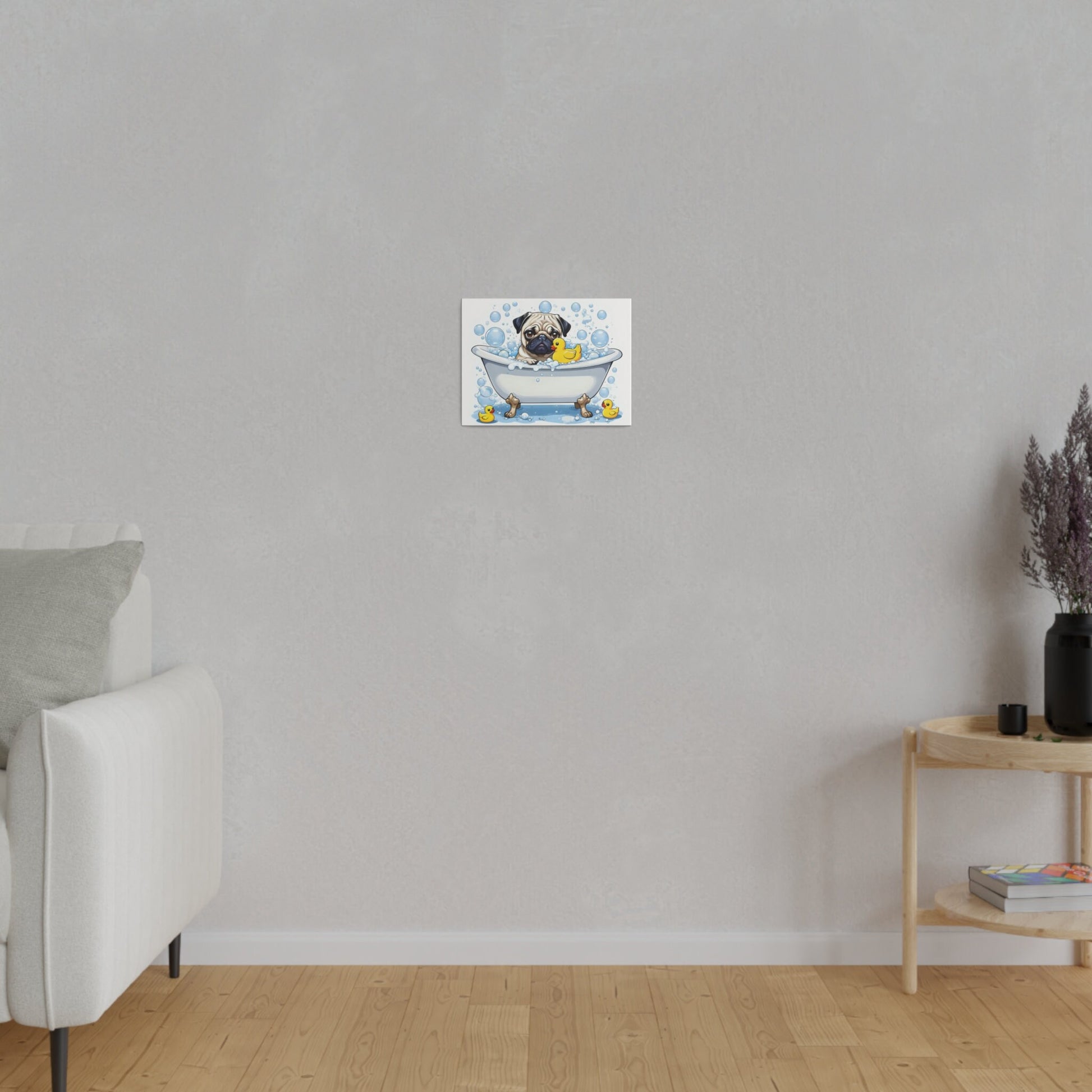 Pug Bathtime Pug bathroom Pug restroom Pug bath Pug Tub Matte Canvas, Stretched, 0.75"