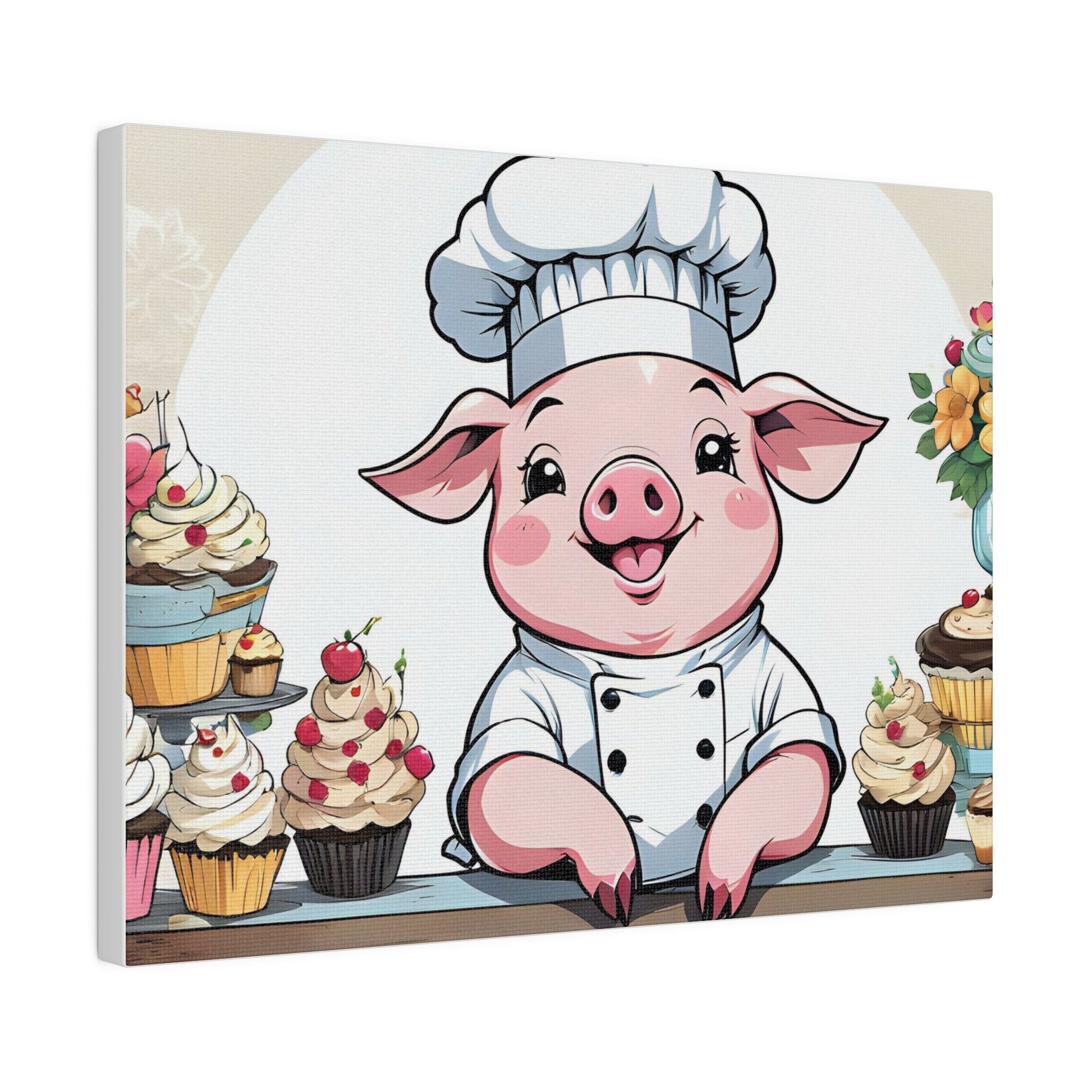 Pig Baker Pig Chef Pig Kitchen Matte Canvas, Stretched, 0.75"