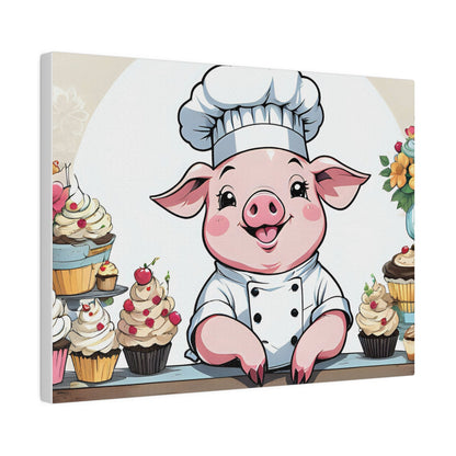Pig Baker Pig Chef Pig Kitchen Matte Canvas, Stretched, 0.75"